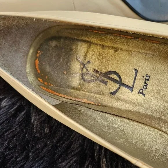 YSL Paris Women Heel Sandal Beige Leather Upper Shoes Saint Laurent Size 36.5 - Picture 8 of 11